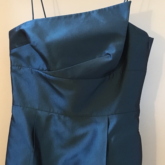 ⬇️Eccoci Silk Turquoise Asymmetric Cocktail Dress - Picture 3 of 8